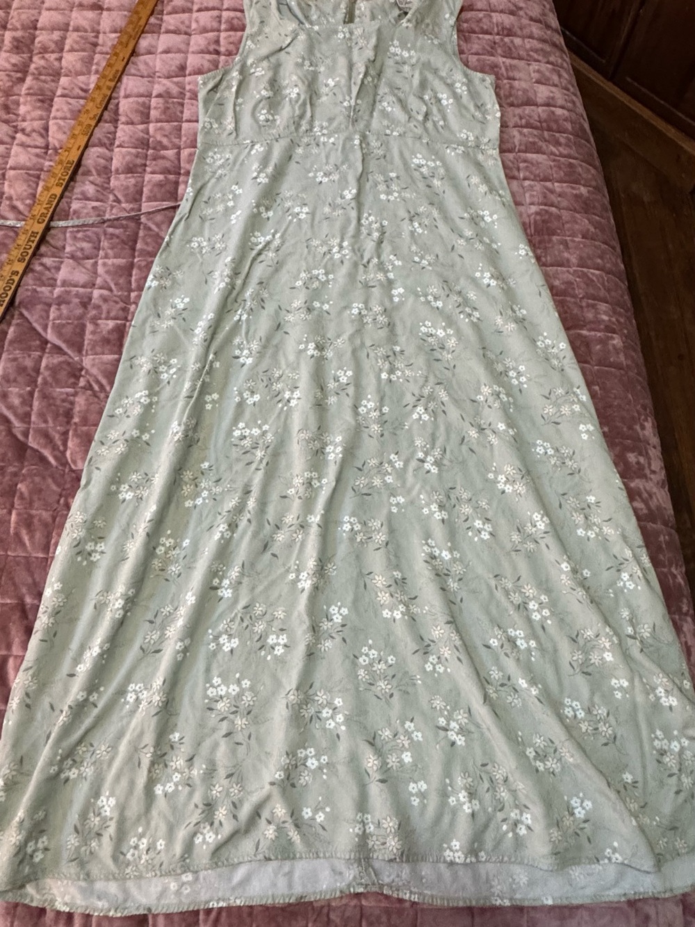 Sage Green Floral Rayon Maxi Dress Size 12 Cottagecore Prairie Y2K Style